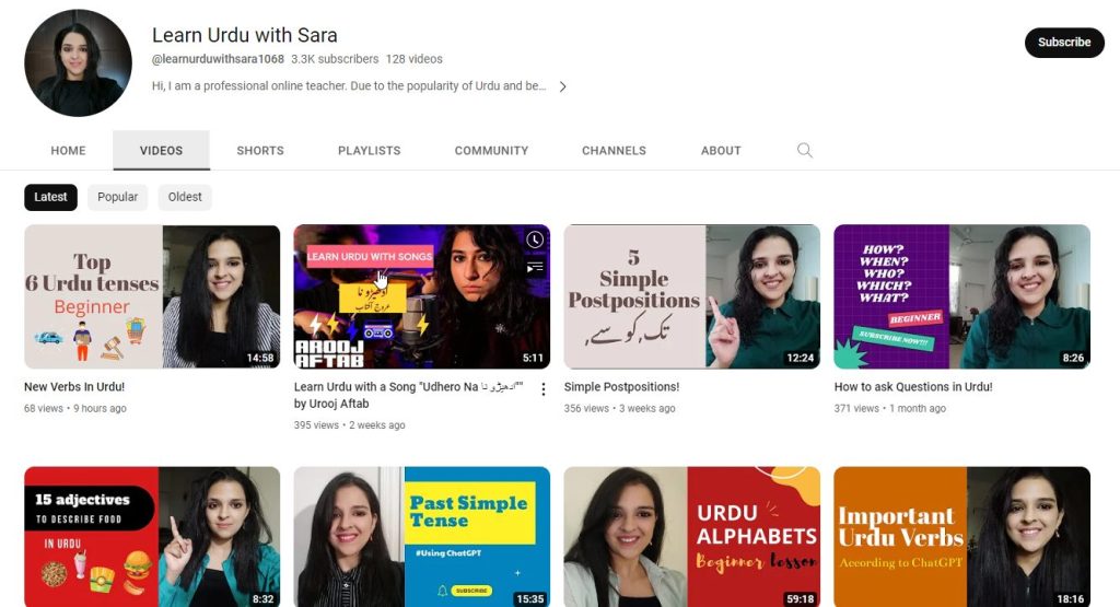 قناة Learn Urdu with Sara