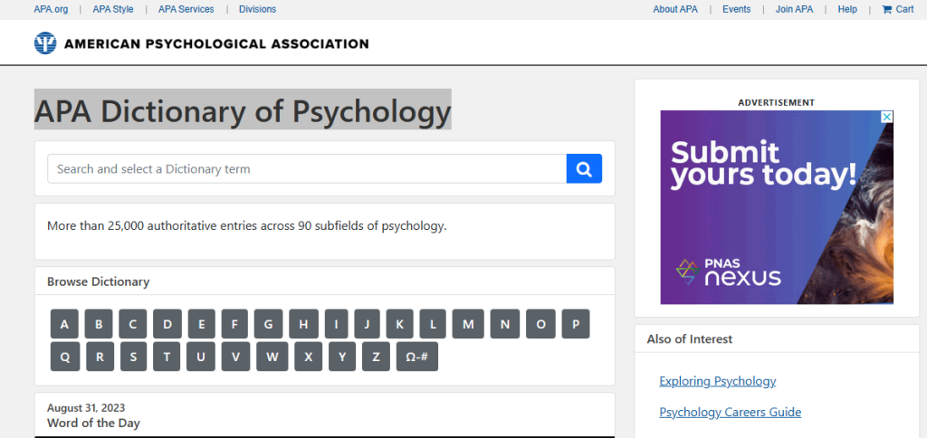 موقع APA Dictionary of Psychology