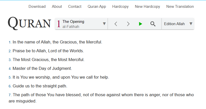موقع clear quran لقراءة ترجمة القرآن الكريم لغير الناطقين باللغة العربية