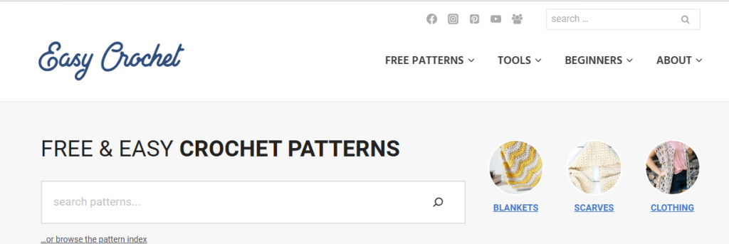 موقع Easy Crochet لتعلم الكروشيه مجانا