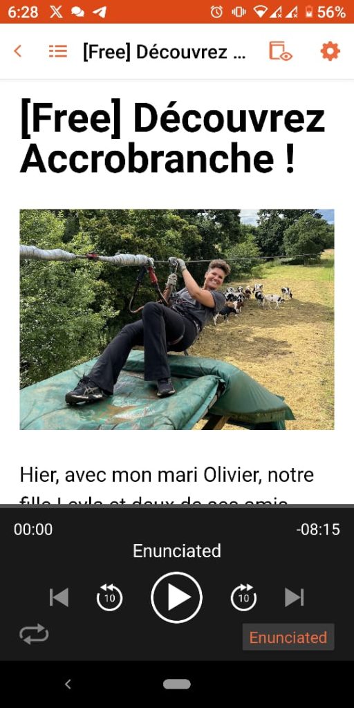 صفحة الاستماع على تطبيق FRENCH TODAY