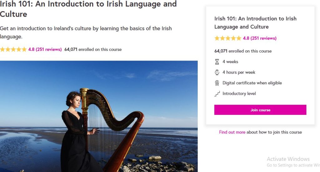 دورة مقدمة للغة والثقافة الأيرلندية لتعلم اللغو الأيرلندية