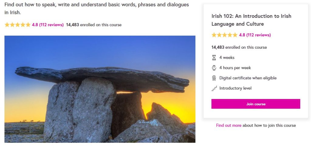 دورة Irish 102: An Introduction to Irish Language and Culture