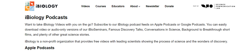 موقع Ibiology أحد مواقع بودكاست لدراسة الأحياء
