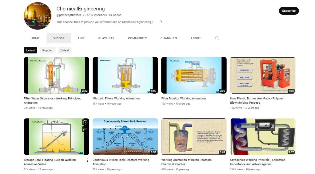 قناة Chemicalengineering لشرح مواد الهندسة الكيميائية