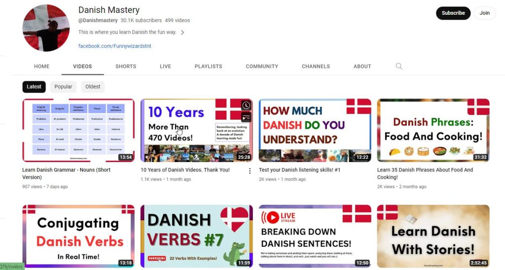 قناة Danish mastery لتعليم اللغة الدنماركية