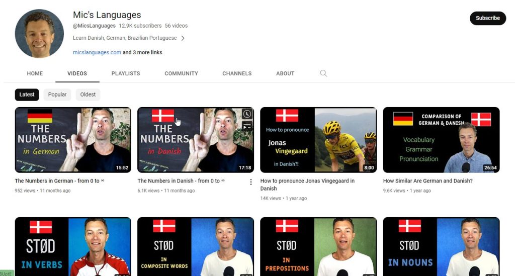 قناة Mic's Languages لتعليم اللغة الدنماركية