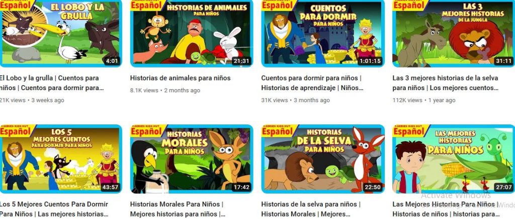 قناة t series kids hut للاستماع إلى القصص باللغة الإسبانية للأطفال