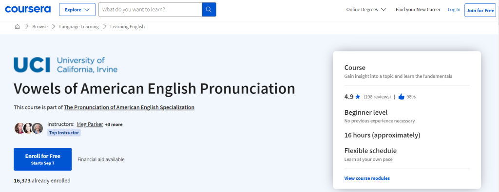دورة Vowels of American English Pronunciation 