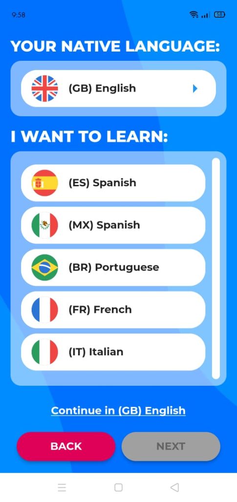 اختر لغتك الأم واللغة المراد تعلمها