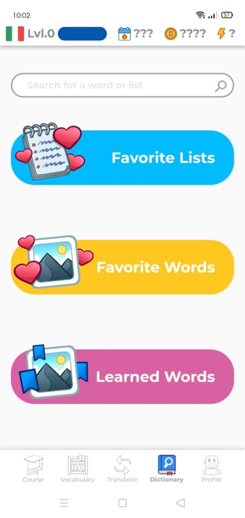القاموس على تطبيق wordlist visual learning