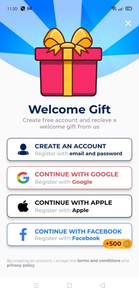 تسجيل الحساب على التطبيق