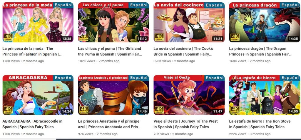 قناة spanish fairytales للاستماع إلى القصص باللغة الإسبانية للأطفال