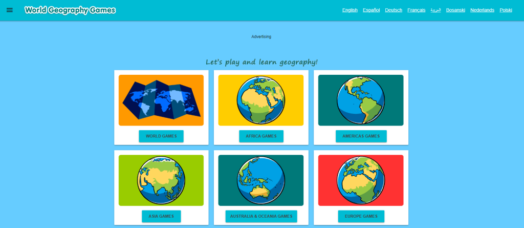 موقع World Geography Games أحد مصادر ألعاب الجغرافيا