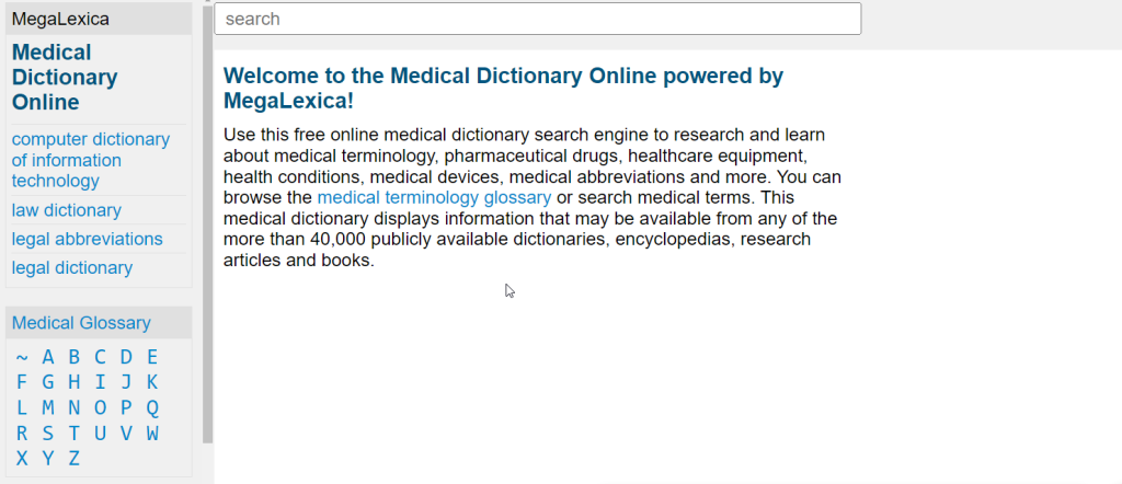 موقع online medical dictionary للبحث عن المصطلحات الطبية