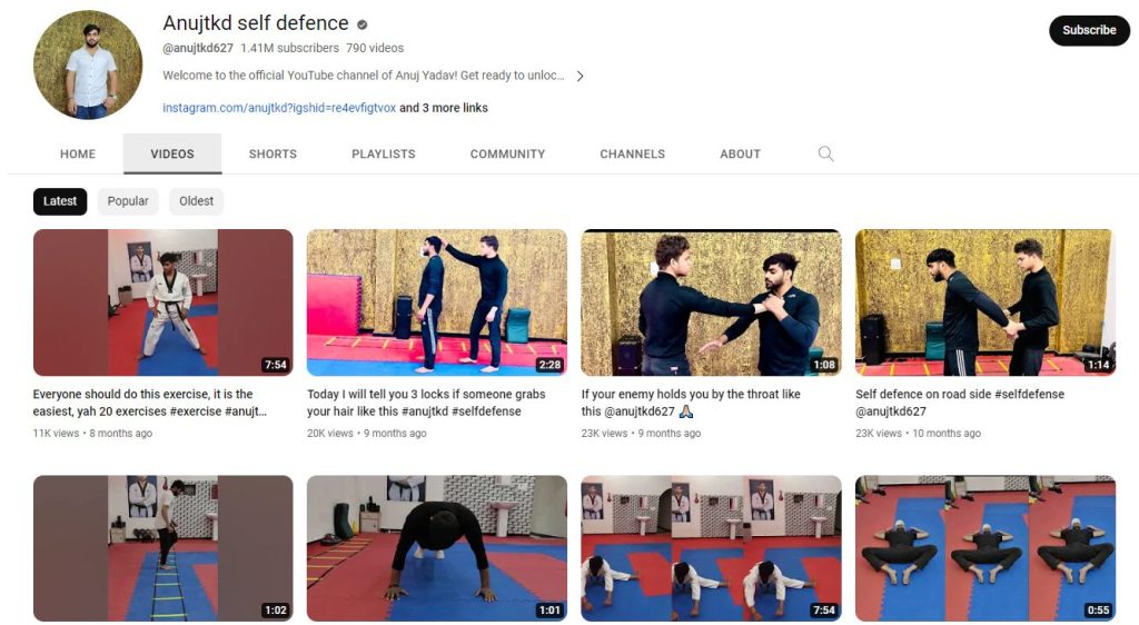 قناة Anujtkd self defense من قنوات تعلم الدفاع عن النفس