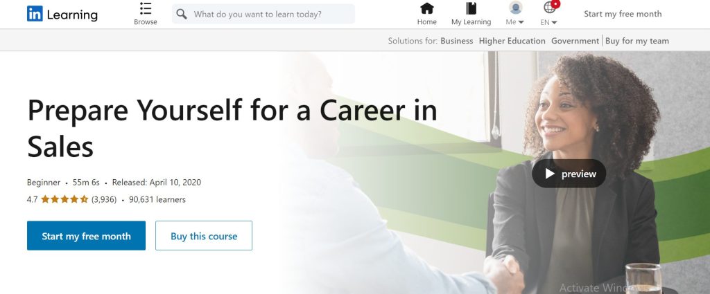 دورة Prepare Yourself for a Career in Sales في مسار Getting Started as a Sales Representative 