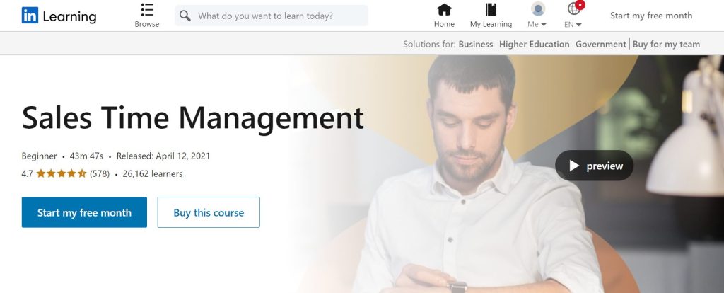 دورة Sales Time Management في مسار Getting Started as a Sales Representative 