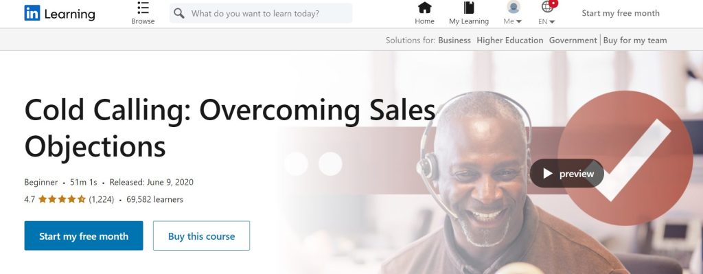 دورة Cold Calling: Overcoming Sales Objections في مسار Getting Started as a Sales Representative 