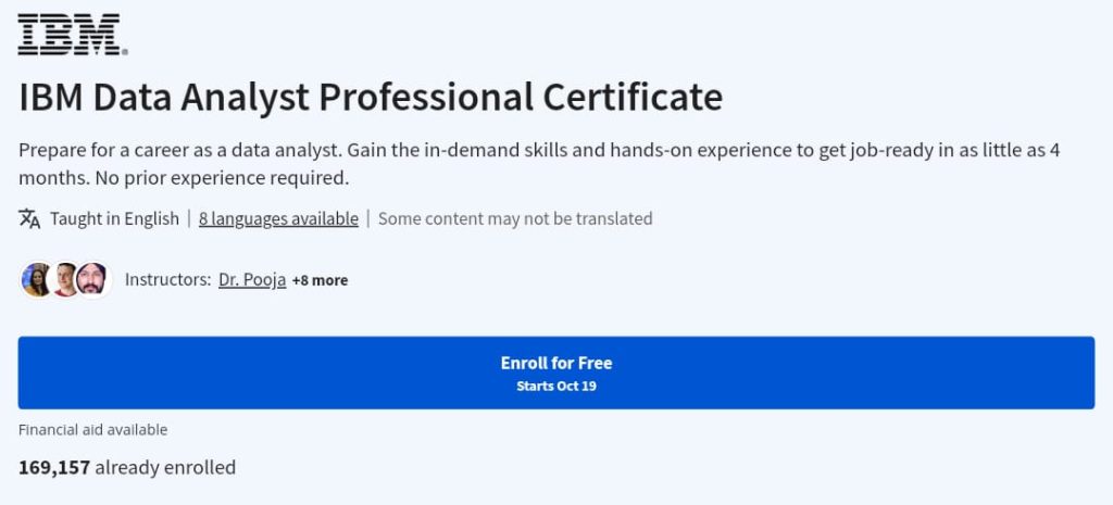 كورس IBM Data Analyst Professional Certificate