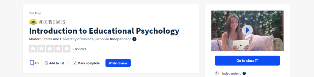 دورة Introduction to Educational Psychology 