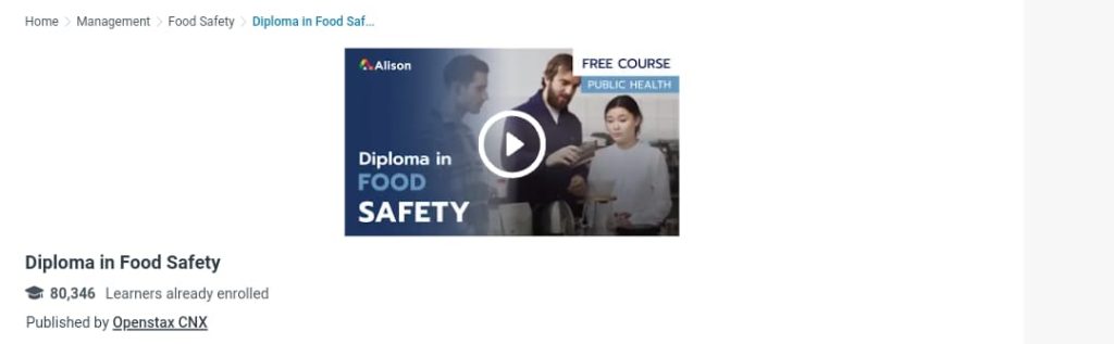 دورة Diploma in Food Safety لتعلم سلامة الغذاء