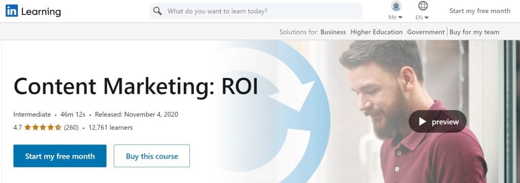 دورة Content Marketing: ROI من مسار Advance Your Content Marketing and SEO Skills