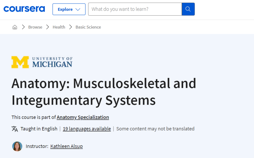 دورة Anatomy: Musculoskeletal and Integumentary Systems 