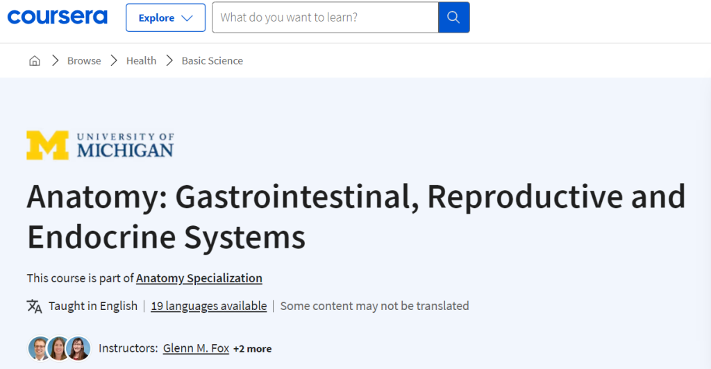 دورة Anatomy: Gastrointestinal, Reproductive and Endocrine Systems