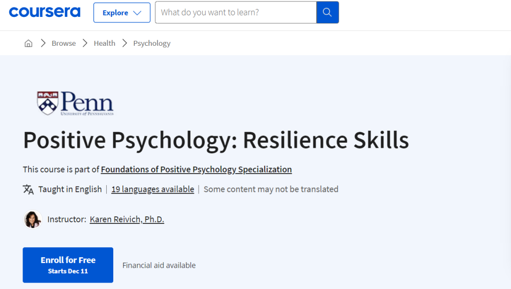 دورة Positive Psychology: Resilience Skills