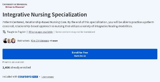 دورة Integrative Nursing Specialization