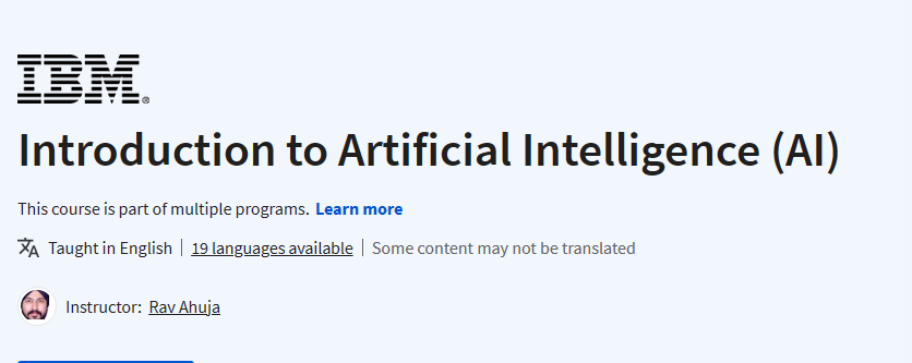 دورة Introduction to Artificial Intelligence (AI)