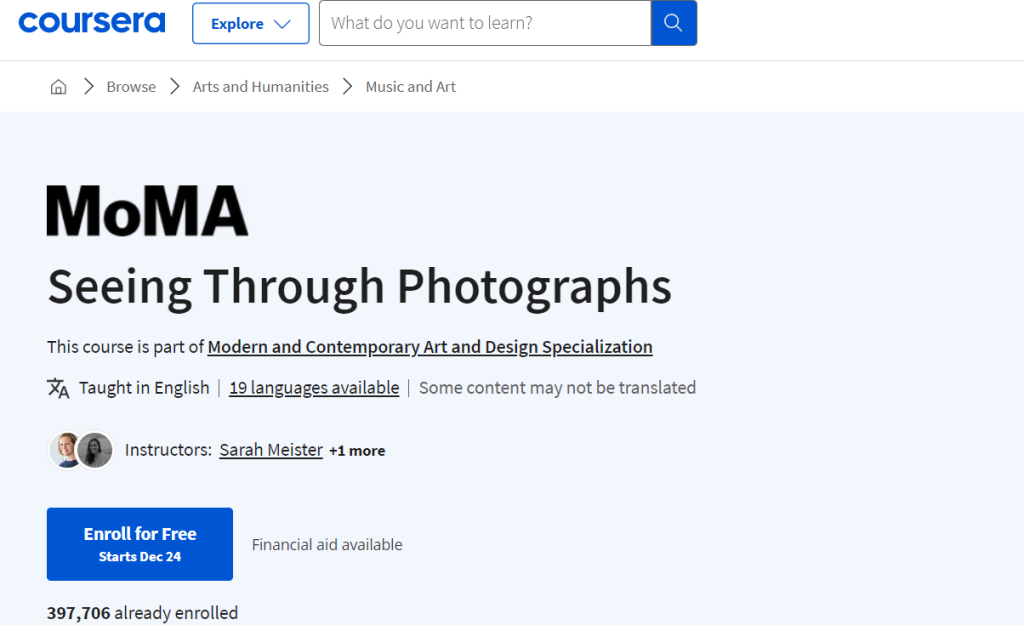 دورة Seeing Through Photographs من تخصص Modern and Contemporary Art and Design