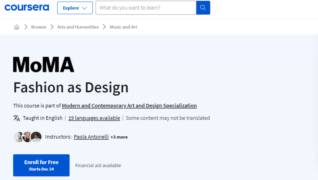دورة Fashion as Design