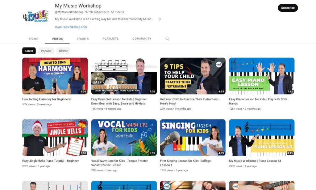 قناة My music workshop لتعليم عزف الموسيقى للأطفال