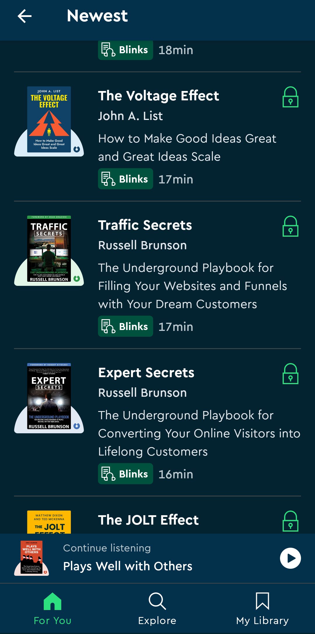 قسم الكتب الجديدة الخاص بتطبيق Blinkist 
