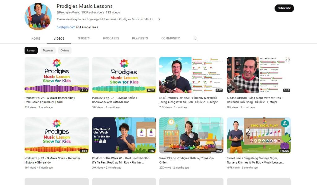 قناة Prodigies music lessons لتعليم الأطفال عزف الموسيقى 
