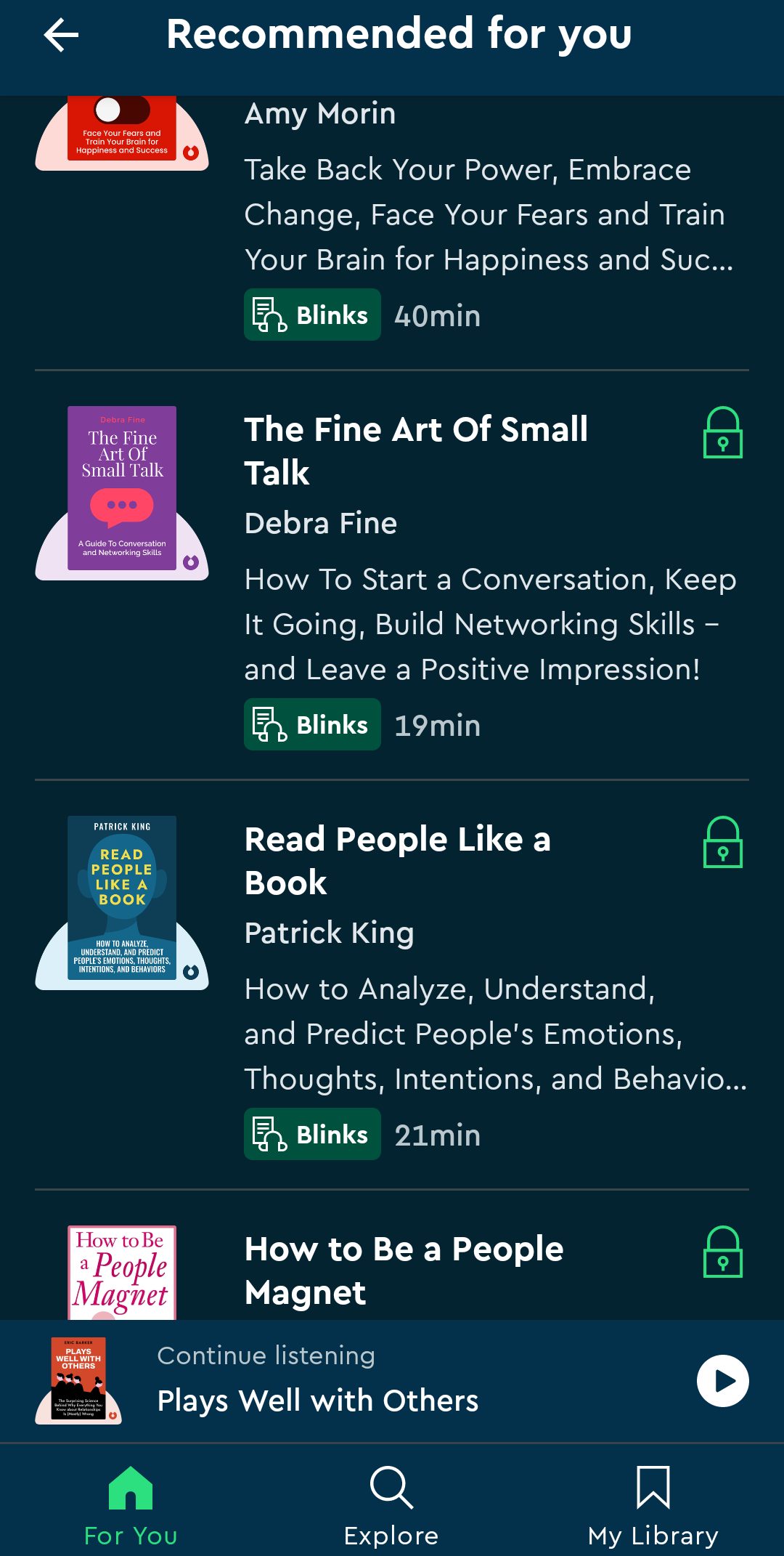 التوصيات المقدمة من تطبيق Blinkist 