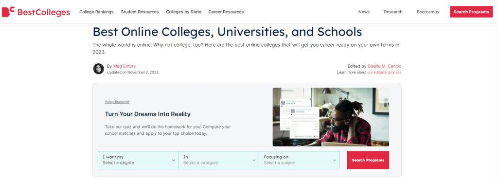 ترتيب الكلية من موقع Best Colleges