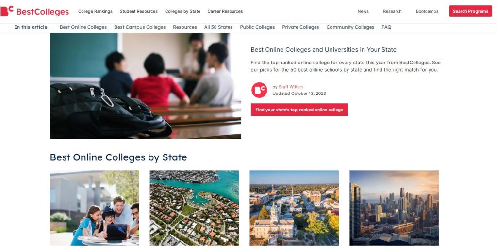 الكليات حسب الولاية في موقع Best Colleges