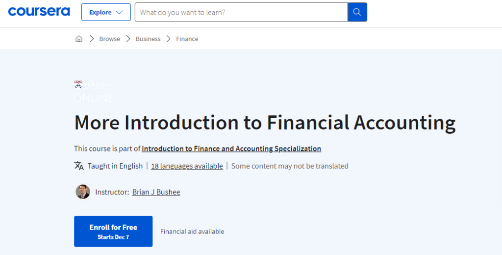 دورة More Introduction to Financial Accounting
