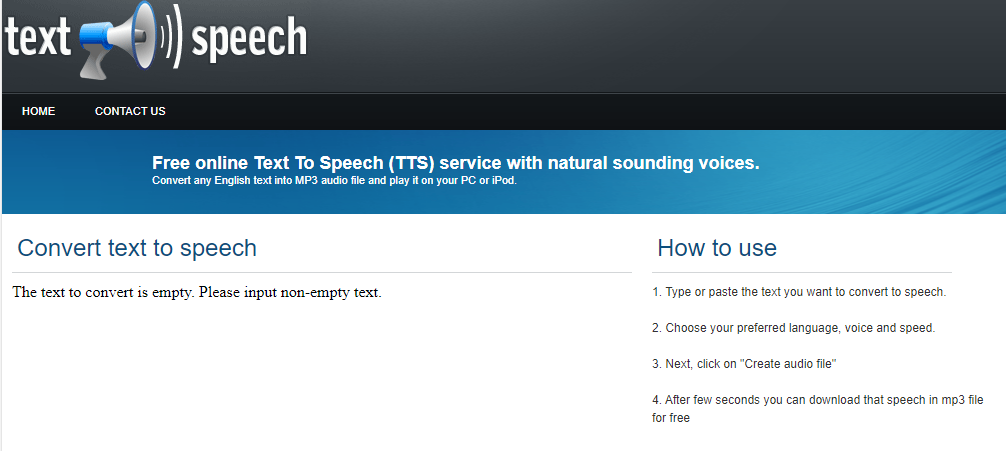 موقع fromtexttospeech لتحويل نص إلى صوت