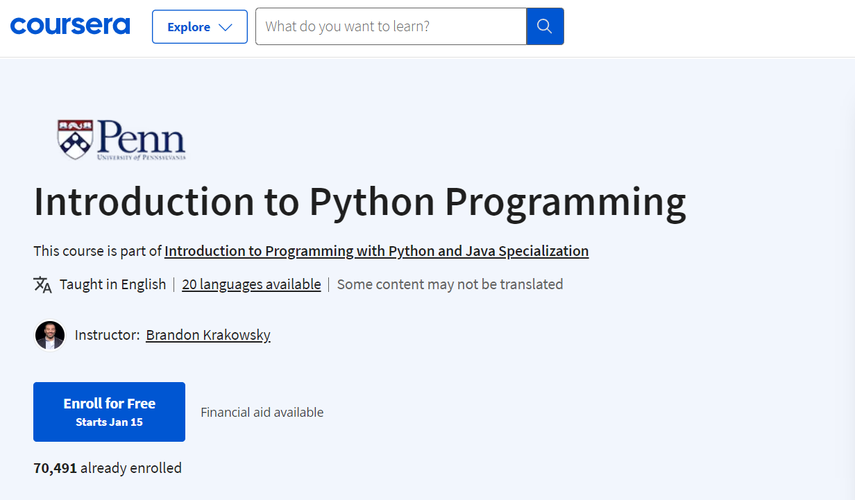 تخصص Introduction to Programming with Python and Java