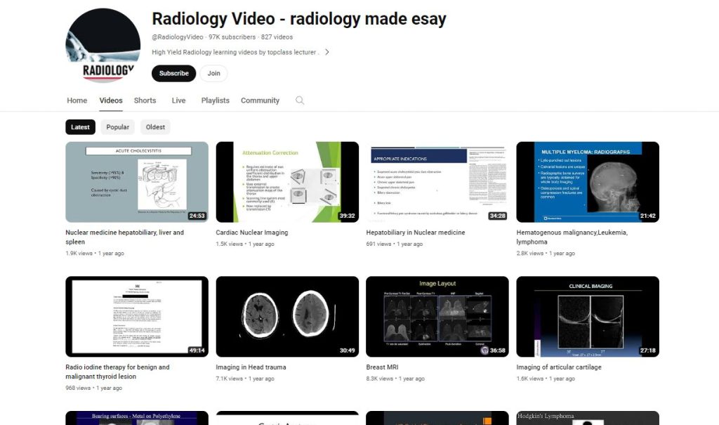 قناة Radiology Video - radiology made esay لتعليم علم الأشعة