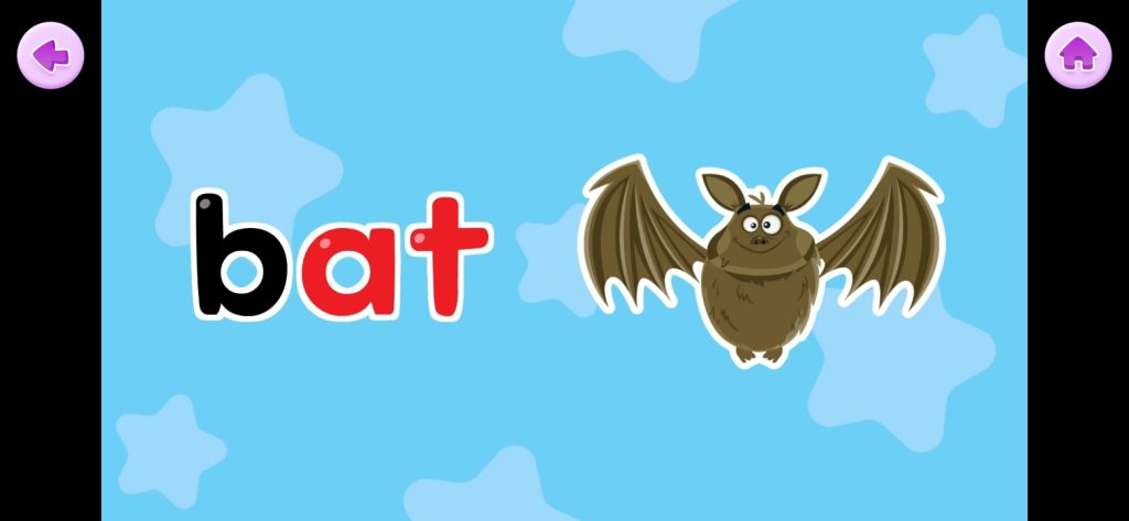 المستوى الثاني من تطبيق bricks phonics لتعليم مجموعات الحروف am at