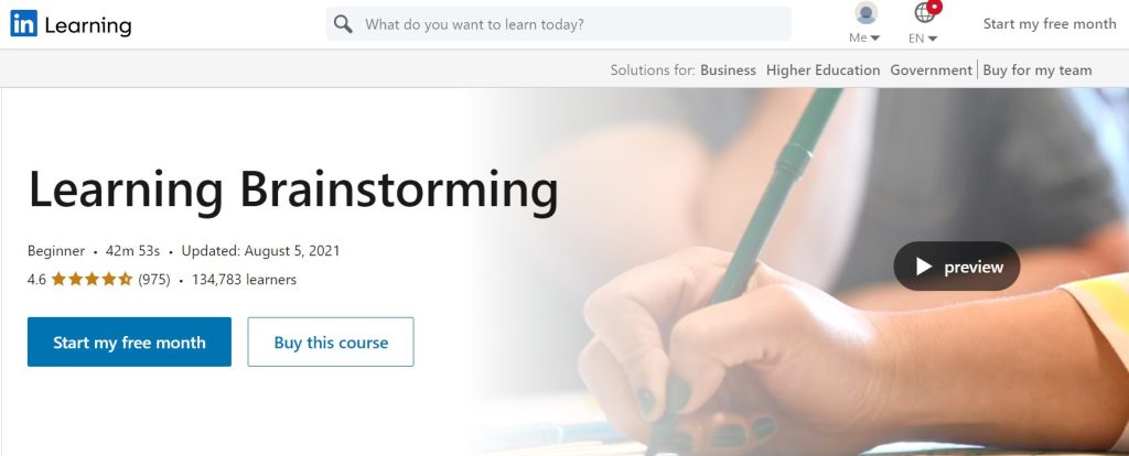 دورة Learning Brainstorming من مسار Improve Your Creativity Skills