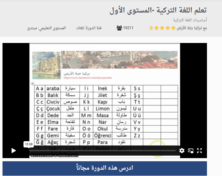 دورة تعلم اللغة التركية المستوى الأول المقدمة من تركيا جنة الأرض