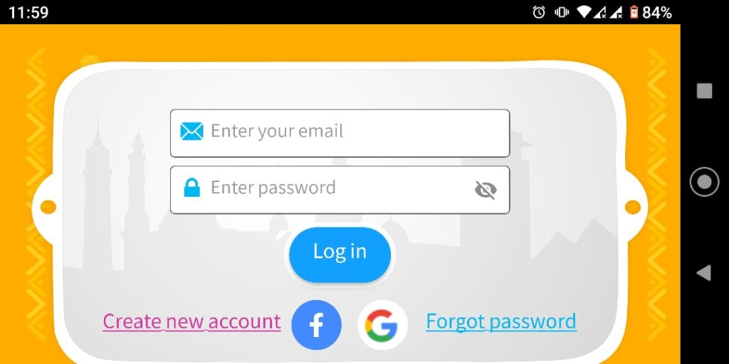 نافذة تسجيل الدخول لتطبيق اتكلم عربي