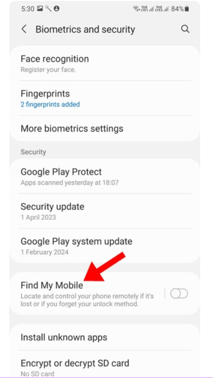 العثور على هاتف Samsung