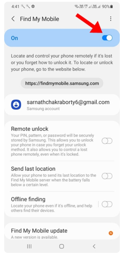 تنشيط البحث عن الهاتف